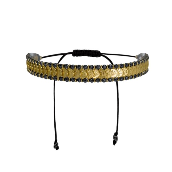 Κολιέ CHOKER  Με Μεταλλικά Φλουριά Επιχρυσωμένα Με Χρυσό 24Κ και Αιματίτες - Κούμπωμα με αυξομείωση