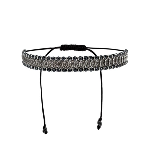 Κολιέ CHOKER με Μεταλλικά Φλούρια Επιπλατινωμένα με Ασημί 925 και Αιματίτες