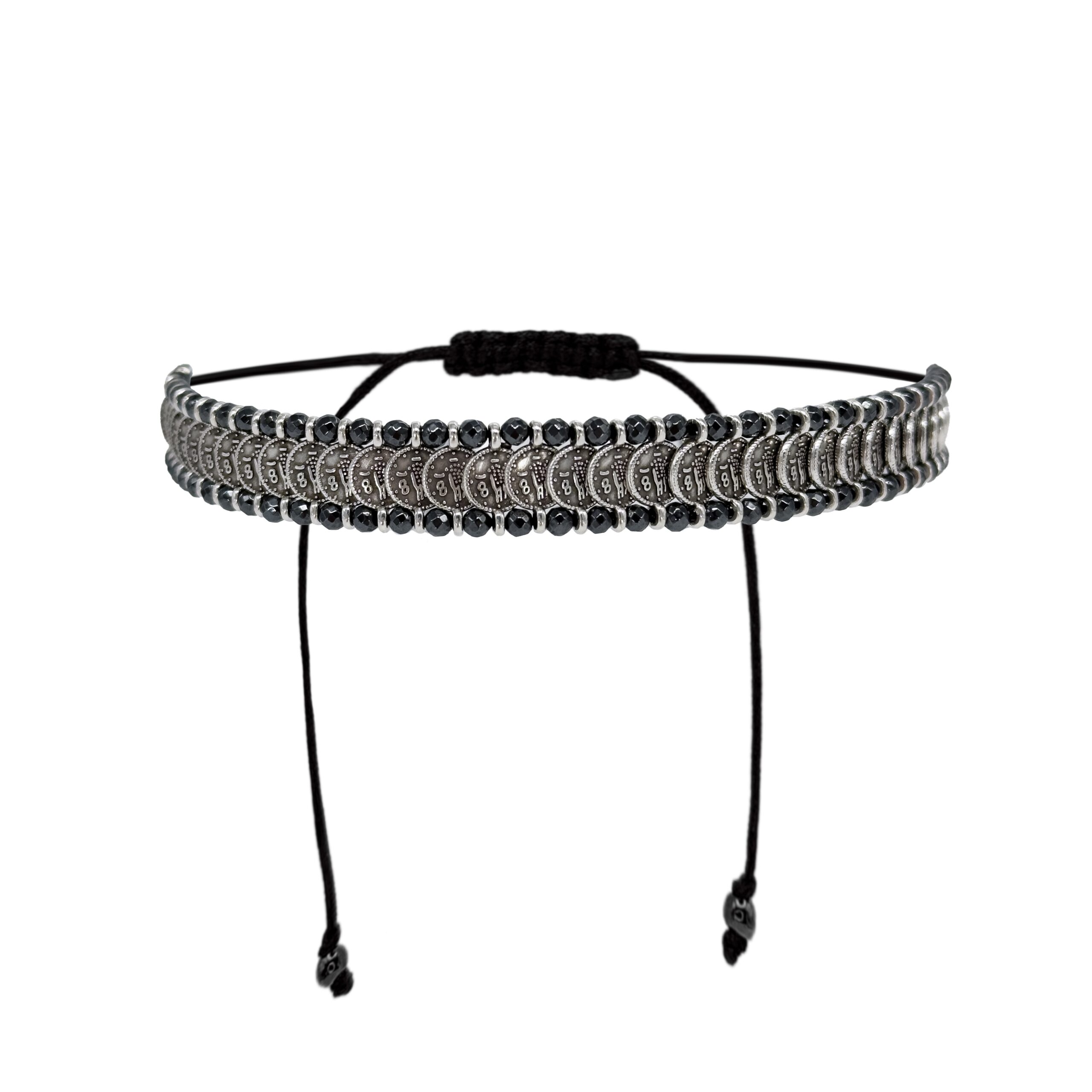 Κολιέ CHOKER με Μεταλλικά Φλούρια Επιπλατινωμένα με Ασημί 925 και Αιματίτες