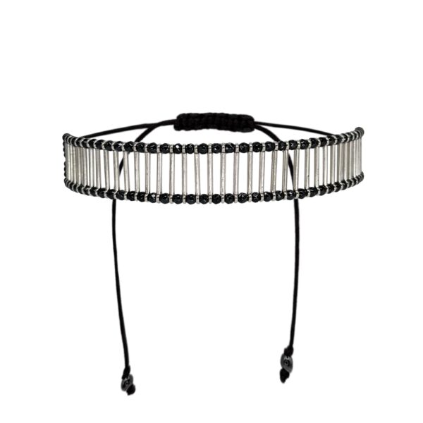 Κολιέ CHOKER Με Επιπλατινωμένες Μπάρες Και Αιματίτες: Κομψό Κολιέ Με Ρυθμιζόμενο Κούμπωμα
