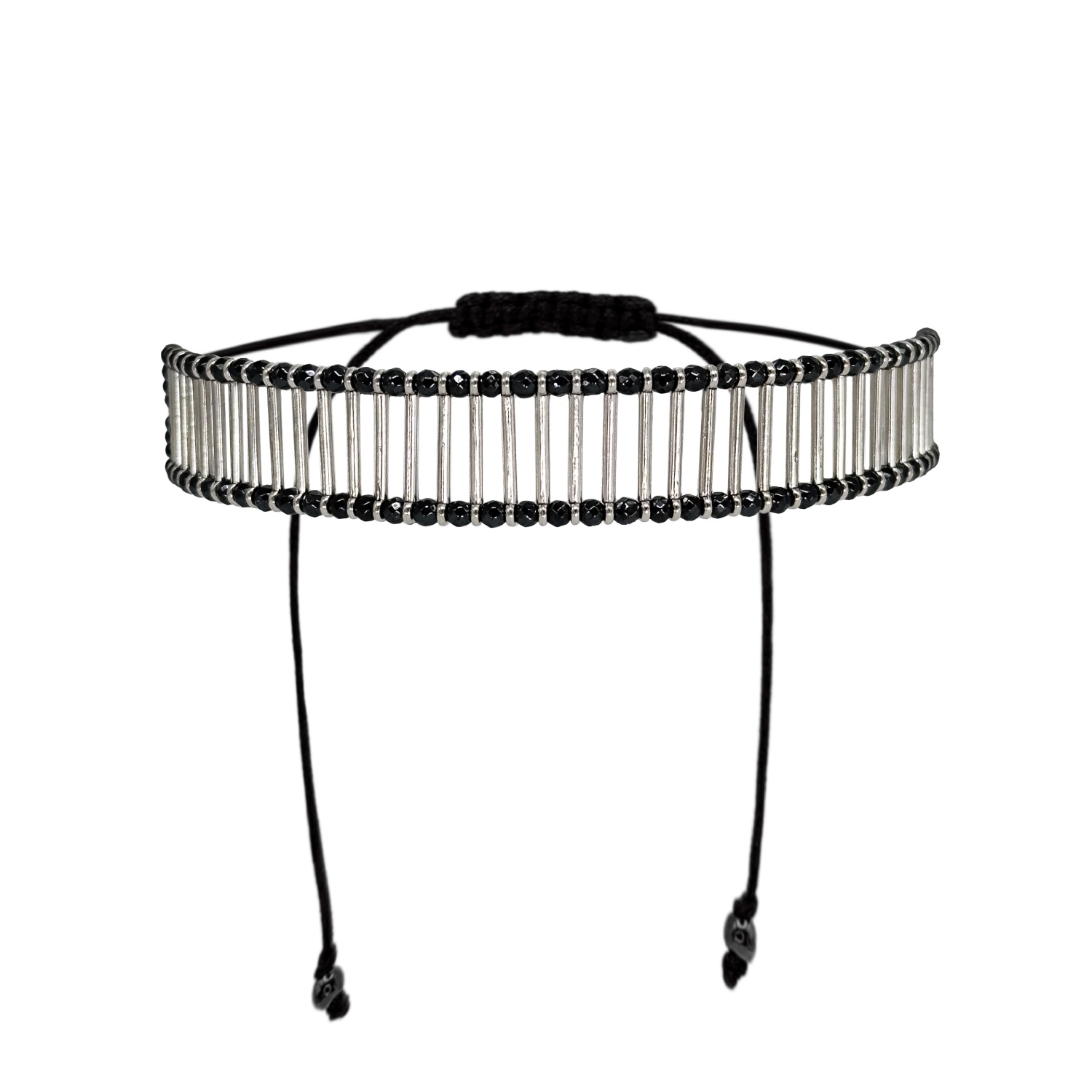 Κολιέ CHOKER Με Επιπλατινωμένες Μπάρες Και Αιματίτες: Κομψό Κολιέ Με Ρυθμιζόμενο Κούμπωμα
