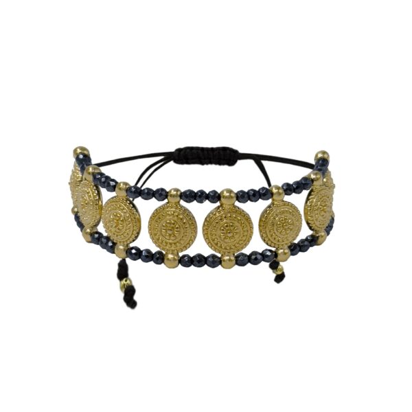 Βραχιόλι Boho Με Μεγάλα Φλουριά Επιχρυσωμένα με Χρυσό 24Κ και Αιματίτες