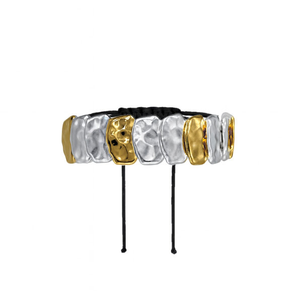 Επιβλητικό Δίχρωμο Βραχιόλι Με Μεταλλικά Στοιχεία και Ρυθμιζόμενο Κούμπωμα