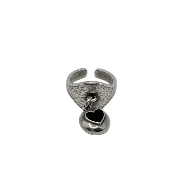 Εντυπωσιακό Ρυθμιζόμενο Ασημένιο Δαχτυλίδι Με Κρεμαστή Καρδιά