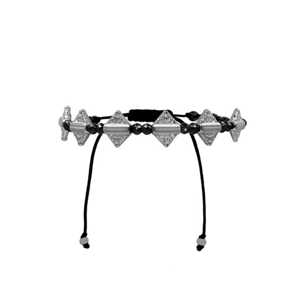 Rock Βραχιόλι Με Τρίγωνα Επιπλατινωμένα Με Ασήμι 925 Και Αιματίτες