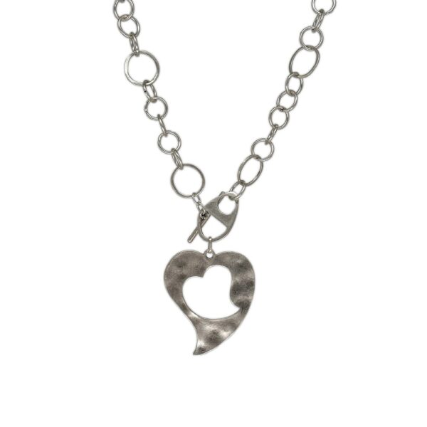 Eντυπωσιακό Κολιέ Με Κρίκους Και Ασημένια Καρδιά