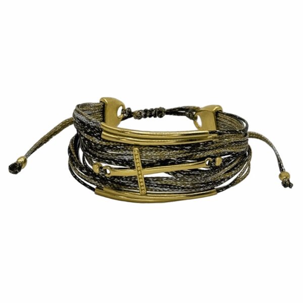 Εντυπωσιακό Βραχιόλι Με Bronze Κηροκλωστές και Χρυσό Σταυρό