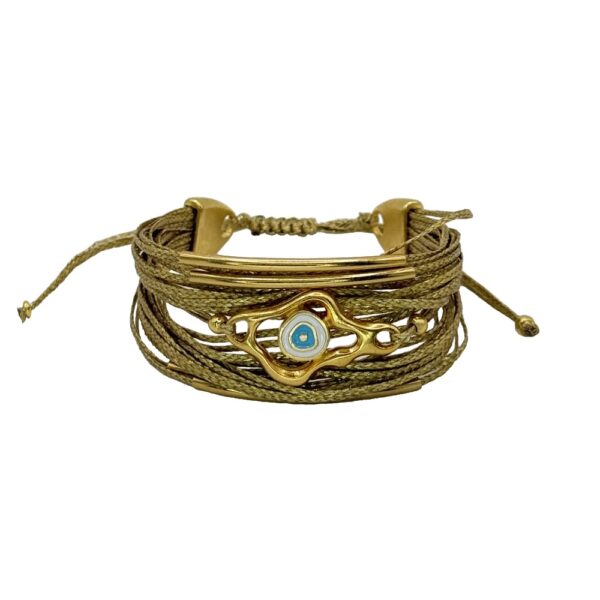 Εντυπωσιακό Βραχιόλι με Κηροκλωστές Και Μάτι Βότσαλο Με Λευηό Σμάλτο