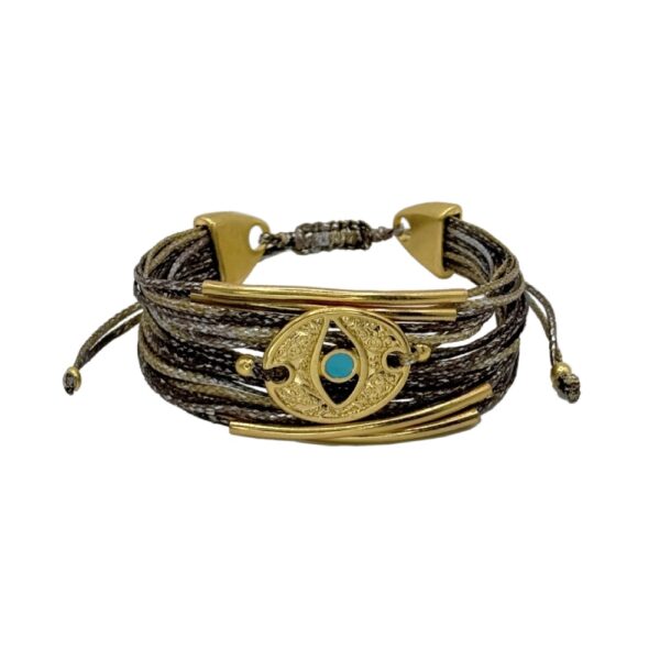 Εντυπωσιακό Βραχιόλι Με Bronze Κηροκλωστή Και Τιρκουάζ Μάτι