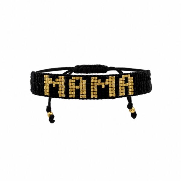Εντυπωσιακό Μαύρο Υφαντό Βραχιόλι "ΜAMA "Με Χρυσά Γράμματα