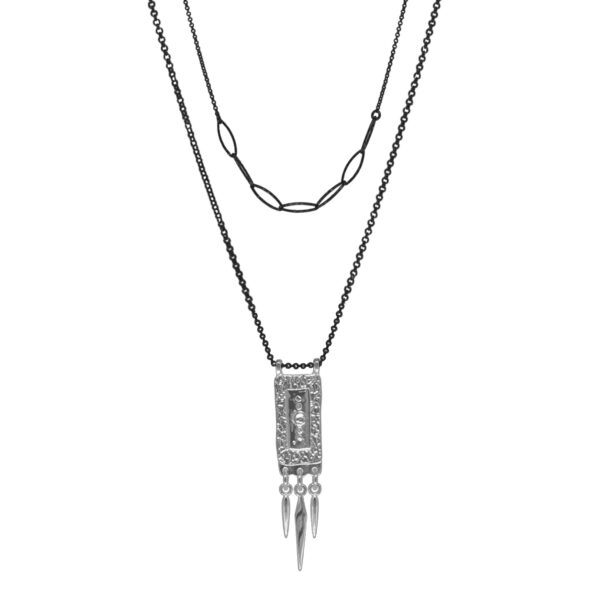 Elegant Layer 925 Με Μαύρη Αλυσίδα Και Ασημένιο Μάτι Boho.