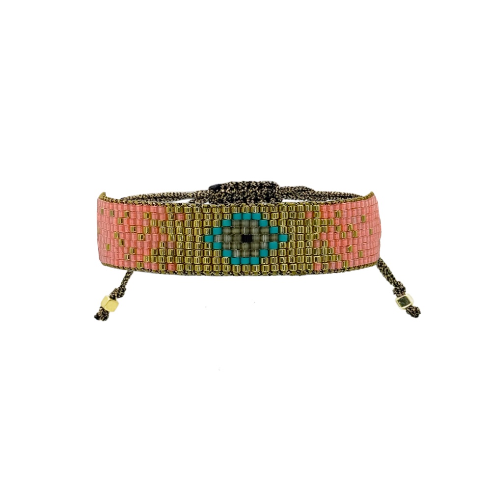 Εντυπωσιακό Κοραλί Υφαντό Βραχιόλι Με Boho Μάτι