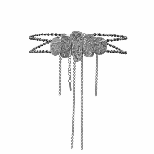 Choker Με Ασημένια Σφυρήλατα Στοιχεία , Αλυσίδες Και Αιματίτες